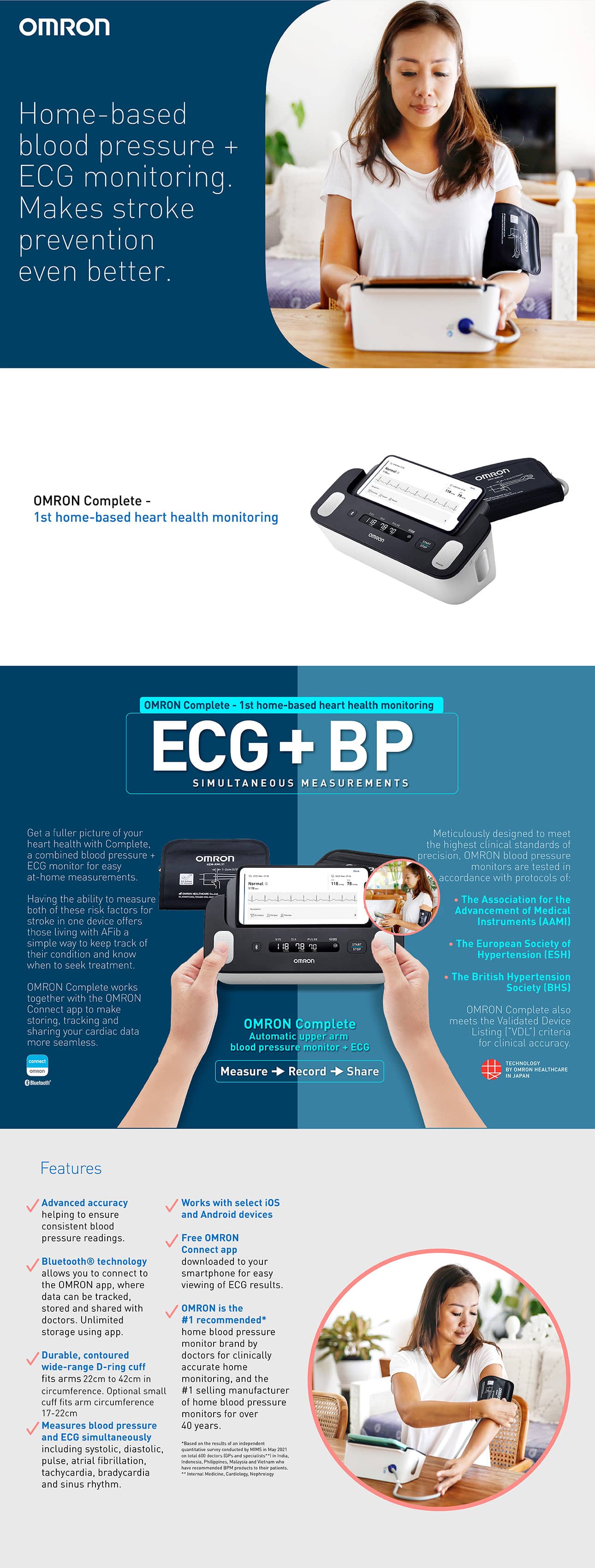Omron Complete Bluetooth Blood Pressure Monitor & ECG Machine, Measure Bp  & ECG